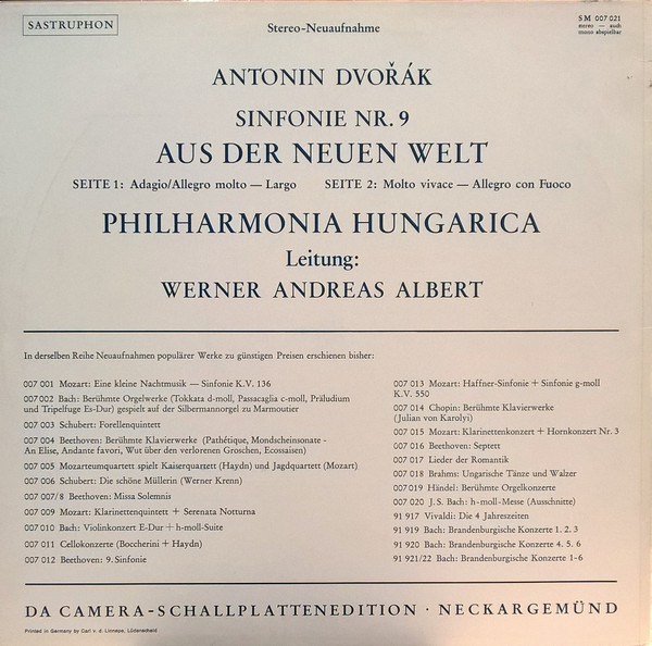 Cover zu Antonín Dvořák – Philharmonia Hungarica, Werner Andreas Albert - Aus Der Neuen Welt | Vinyl | Classical | Germany