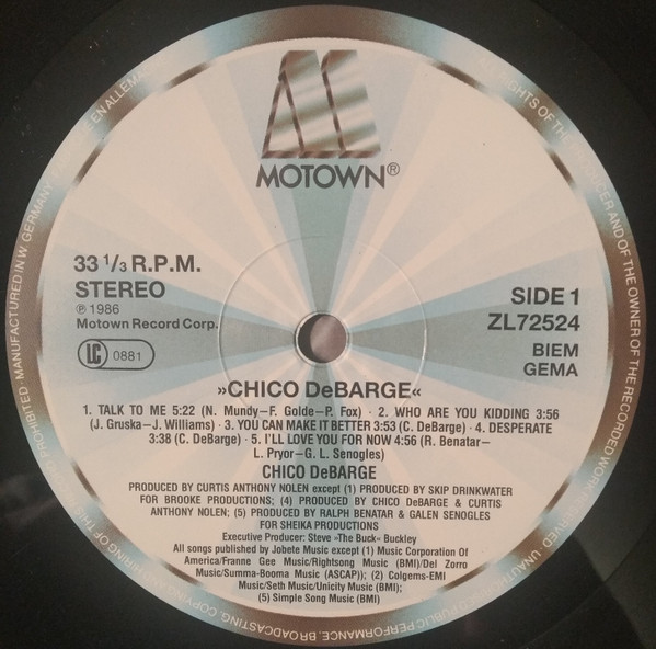Cover zu Chico DeBarge - Chico De Barge | 1986 | Vinyl | Electronic, Funk / Soul | Europe