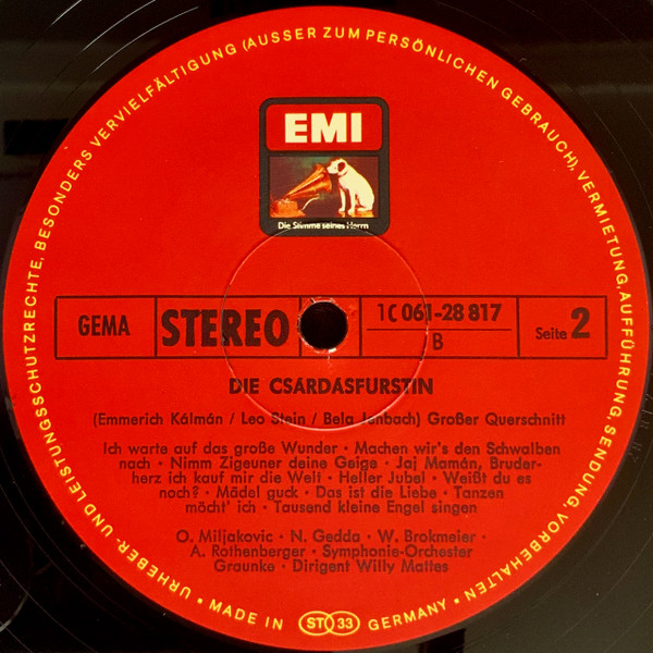 Cover zu Emmerich Kálmán, Anneliese Rothenberger, Nicolai Gedda, Olivera Miljakovic, Willi Brokmeier, Wolfgang Anheisser - Die Csárdásfürstin (Großer Querschnitt) | Vinyl, LP, Reissue | Classical