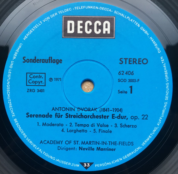 Cover zu Antonín Dvořák / Edvard Grieg, The Academy Of St. Martin-In-The-Fields, Sir Neville Marriner - Streicherserenade E-dur / Aus Holbergs Zeit | 1973 | Vinyl | Classical | Germany