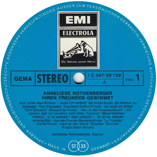 Cover zu Anneliese Rothenberger - Ihren Freunden Gewidmet | Vinyl | Classical | Germany Schallplatten Ankauf