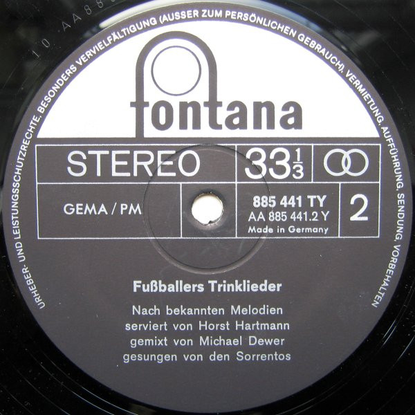 Cover zu Die Sorrentos - Fussballers Trinklieder | 1968 | Vinyl | Pop | Germany