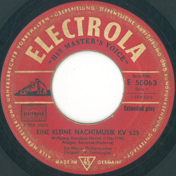 Cover zu Wilhelm Furtwängler, Wiener Philharmoniker, Wolfgang Amadeus Mozart - Eine Kleine Nachtmusik | Vinyl | Classical | Germany