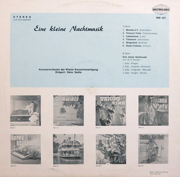 Cover zu Wolfgang Amadeus Mozart, Kammerorchester Der Wiener Konzertvereinigung - Eine Kleine Nachtmusik | Vinyl | Classical | Germany Schallplatten Ankauf