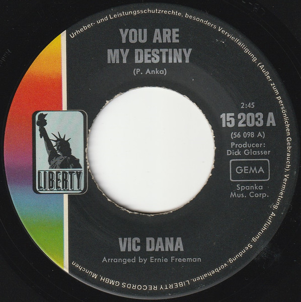 Cover zu Vic Dana - You Are My Destiny | 1969 | Vinyl | Pop | Germany Schallplatten Ankauf