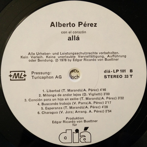 Cover zu Alberto Pérez (2) - Con El Corazón Allá | 1978 | Vinyl | Folk, World, & Country | Switzerland