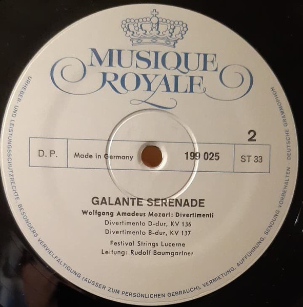 Cover zu Wolfgang Amadeus Mozart, Rudolf Baumgartner, Festival Strings Lucerne - Galante Serenade - Mozart: Divertimenti | Vinyl | Classical | Germany
