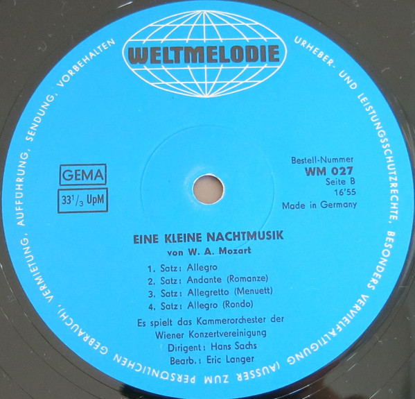 Cover zu Wolfgang Amadeus Mozart, Kammerorchester Der Wiener Konzertvereinigung - Eine Kleine Nachtmusik | Vinyl | Classical | Germany