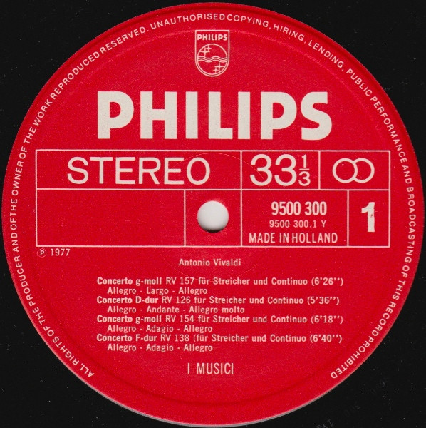 Cover zu Antonio Vivaldi / I Musici - Acht Werke Für Streicher Und Continuo (Concerti RV 114, 119, 126, 138, 141, 154 & 157 Sinfonia RV 149) | 1977 | Vinyl | Classical | Germany Schallplatten Ankauf