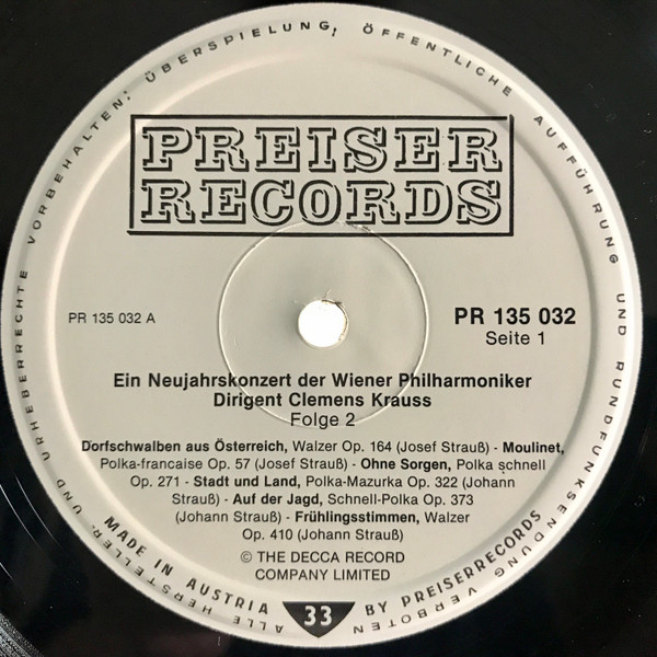 Cover zu Clemens Krauss, Wiener Philharmoniker - Ein Neujahrskonzert Der Wiener Philharmoniker Dirigent Clemens Krauss Folge 2 | Vinyl | Classical | Austria
