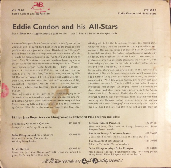 Cover zu Eddie Condon And His All-Stars - Blues / There'll Be Some Changes Made | Vinyl | Jazz | Netherlands