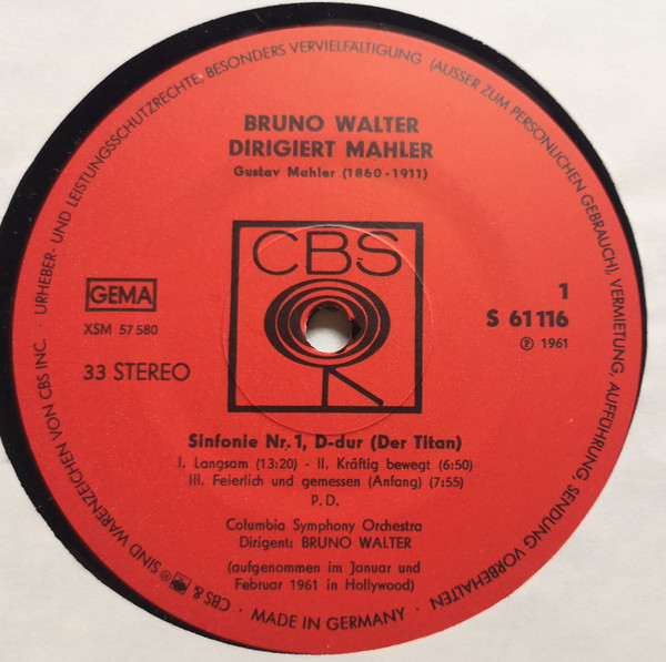 Cover zu Bruno Walter Dirigiert Gustav Mahler, Columbia Symphony Orchestra - Sinfonie Nr.1 In D-Dur (Der Titan) | Vinyl | Classical | Germany Schallplatten Ankauf