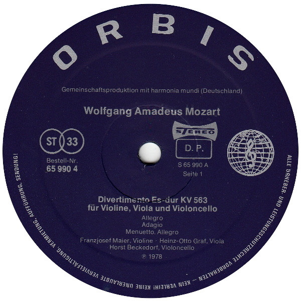 Cover zu Wolfgang Amadeus Mozart, Mitglieder Des Collegium Aureum - Divertimento Es-dur • Kv 563 | 1978 | Vinyl | Classical | Germany