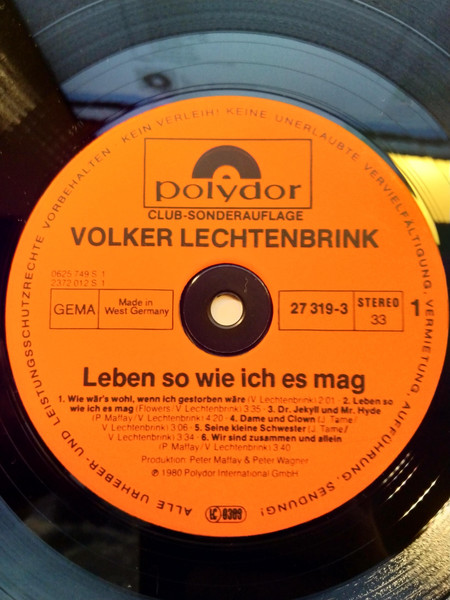 Cover zu Volker Lechtenbrink - Leben So Wie Ich Es Mag | 1980 | Vinyl | Pop, Folk, World, & Country | Germany Schallplatten Ankauf