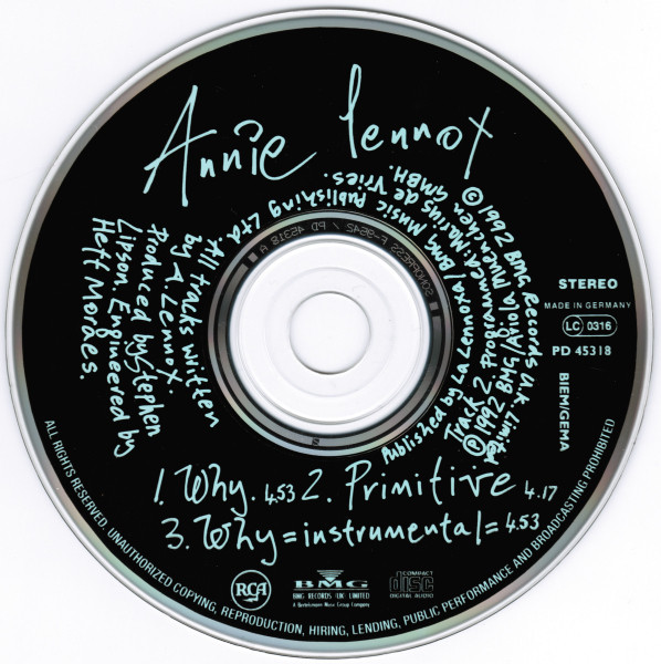 Cover zu Annie Lennox - Why | 1992 | Vinyl | Electronic, Pop | UK & Europe Schallplatten Ankauf