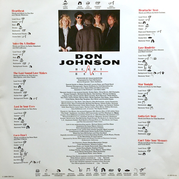 Cover zu Don Johnson - Heartbeat | 1986 | Vinyl | Electronic, Rock | Netherlands