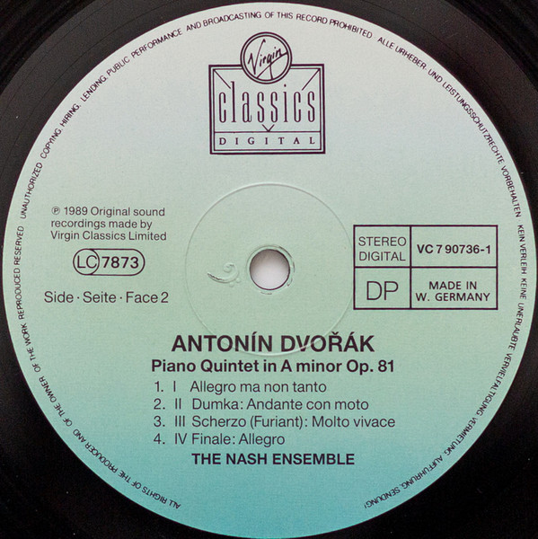 Cover zu Antonín Dvořák - The Nash Ensemble - Piano Quintet · Klavierquintett / Piano Trio · Klaviertrio ‘Dumky’ | 1989 | Vinyl | Classical | Germany