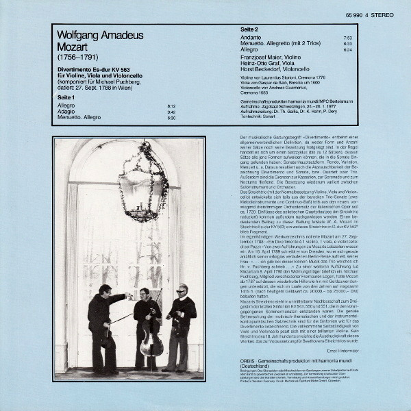 Cover zu Wolfgang Amadeus Mozart, Mitglieder Des Collegium Aureum - Divertimento Es-dur • Kv 563 | 1978 | Vinyl | Classical | Germany Schallplatten Ankauf