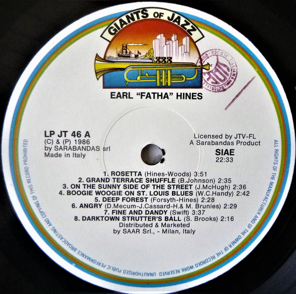 Cover zu Earl Hines - Earl 'Fatha' Hines | 1986 | Vinyl | Jazz | Italy Schallplatten Ankauf