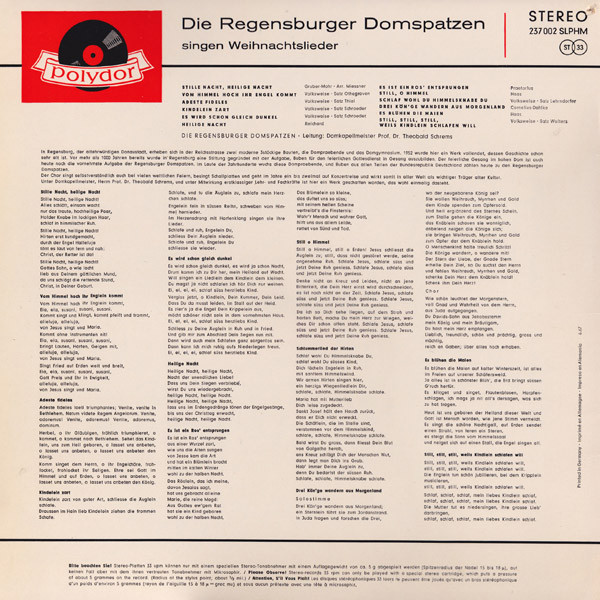 Cover zu Regensburger Domspatzen - Singen Weihnachtslieder | 1967 | Vinyl | Classical, Folk, World, & Country | Germany Schallplatten Ankauf