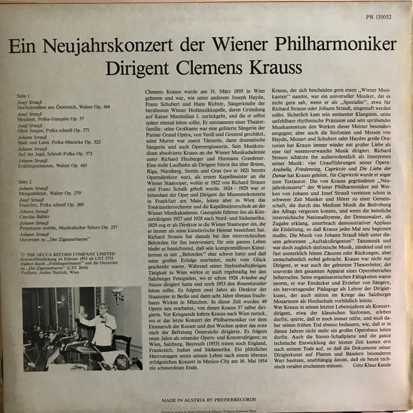 Cover zu Clemens Krauss, Wiener Philharmoniker - Ein Neujahrskonzert Der Wiener Philharmoniker Dirigent Clemens Krauss Folge 2 | Vinyl | Classical | Austria Schallplatten Ankauf