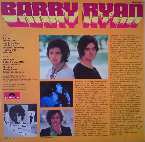 Cover zu Barry Ryan - Barry Ryan | 1969 | Vinyl | Rock, Pop | Germany Schallplatten Ankauf