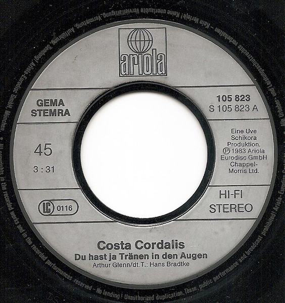 Cover zu Costa Cordalis - Du Hast Ja Tränen In Den Augen | 1983 | Vinyl | Pop | Germany