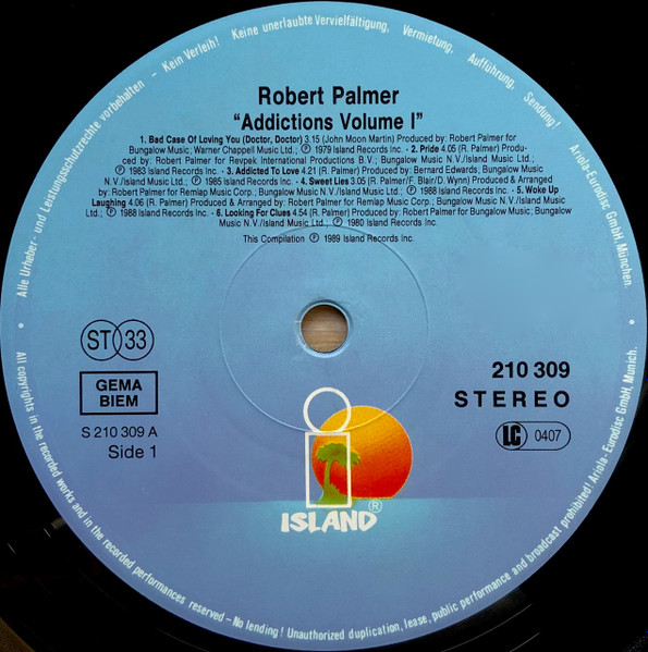 Cover zu Robert Palmer - Addictions Volume I | 1989 | LP, Comp | Electronic, Rock | Germany Schallplatten Ankauf