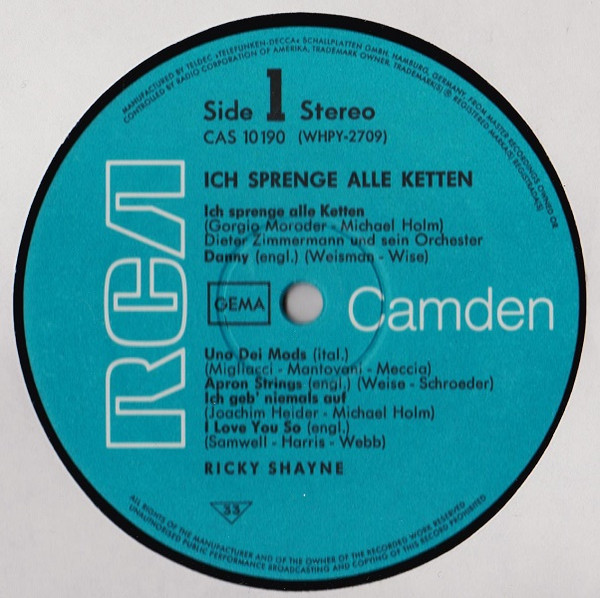 Cover zu Ricky Shayne - Ich Sprenge Alle Ketten | Vinyl | Rock, Blues, Pop | Germany Schallplatten Ankauf