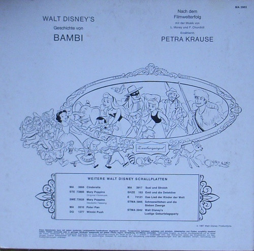Cover zu Unknown Artist - Walt Disney's Bambi | 1967 | Vinyl | Children's, Stage & Screen | Germany