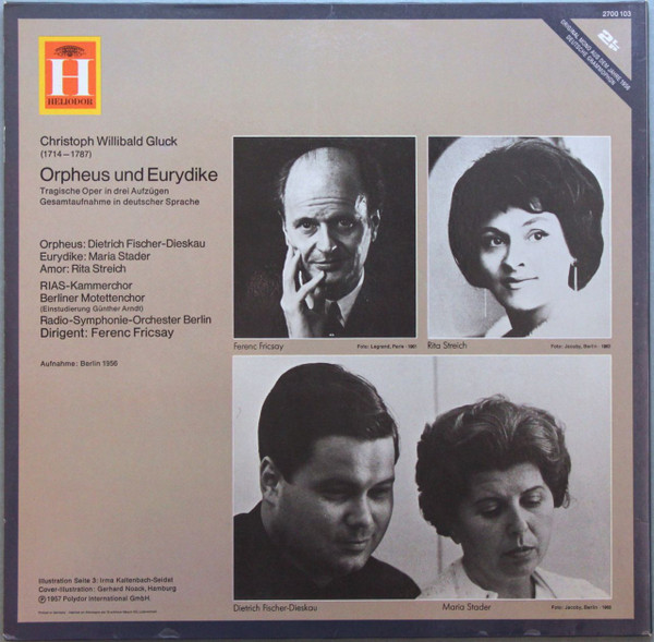 Cover zu Christoph Willibald Gluck - Dietrich Fischer-Dieskau, Maria Stader, Rita Streich, Radio-Symphonie-Orchester Berlin, Ferenc Fricsay - Orpheus Und Eurydike | Vinyl | Classical | Germany