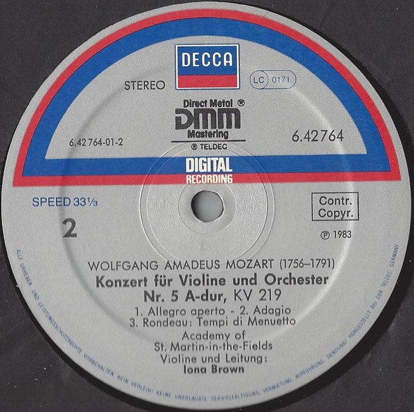 Cover zu Wolfgang Amadeus Mozart, Iona Brown, The Academy Of St. Martin-in-the-Fields - Violin Concertos 1 & 5 | 1983 | Vinyl | Classical | Germany