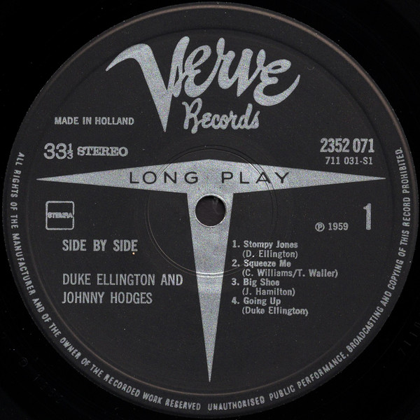 Cover zu Duke Ellington And Johnny Hodges - Side By Side | Vinyl | Jazz | Netherlands Schallplatten Ankauf