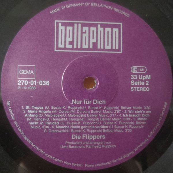 Cover zu Die Flippers - Nur Für Dich | 1988 | Vinyl | Pop | Germany Schallplatten Ankauf