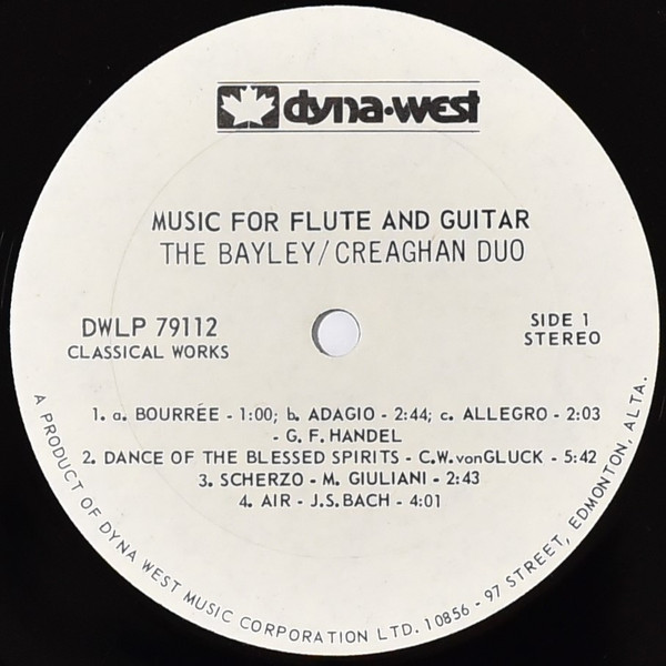 Cover zu Andrew Creaghan, Jonathan Bayley, The Bayley/Creaghan Duo - Music For Flute And Guitar | 1979 | Vinyl | Classical | Canada Schallplatten Ankauf