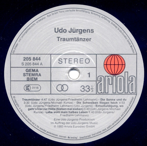 Cover zu Udo Jürgens - Traumtänzer | 1984 | LP, Album | Pop | Germany Schallplatten Ankauf