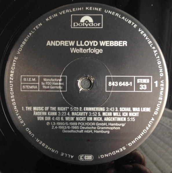 Cover zu Andrew Lloyd Webber - Welterfolge | Vinyl | Pop, Stage & Screen | Germany