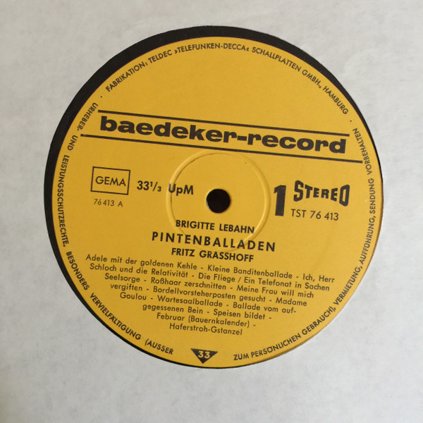 Cover zu Brigitte Lebaan, Fritz Grasshoff - Pintenballaden | Vinyl | Non-Music, Pop, Stage & Screen | Germany
