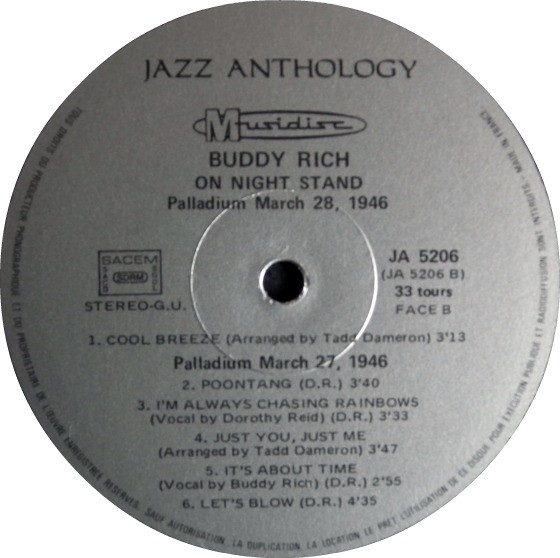 Cover zu Buddy Rich - One Night Stand - 1946 - Live Sessions At The Palladium, Hollywood | 1977 | Vinyl | Jazz | France Schallplatten Ankauf