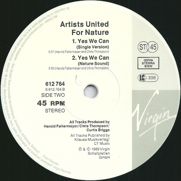 Cover zu Artists United For Nature - Yes We Can | 1989 | Vinyl | Electronic, Rock | Europe
