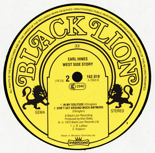 Cover zu Earl Hines - West Side Story | 1976 | Vinyl | Jazz | Germany