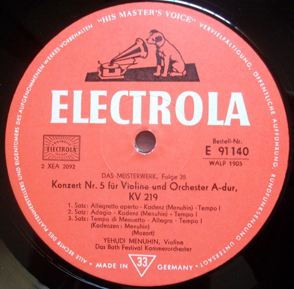 Cover zu Wolfgang Amadeus Mozart - Yehudi Menuhin, Bath Festival Chamber Orchestra - Violinkonzert Nr.3 G-dur Kv 216; Violinkonzert Nr. 5 A-dur Kv 219 | Vinyl | Classical | Germany Schallplatten Ankauf