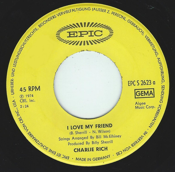 Cover zu Charlie Rich - I Love My Friend | 1974 | Vinyl | Folk, World, & Country | Germany