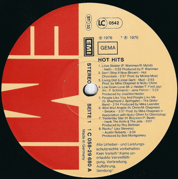 Cover zu Various - Hot Hits | 1976 | Vinyl | Rock, Funk / Soul, Pop | Germany