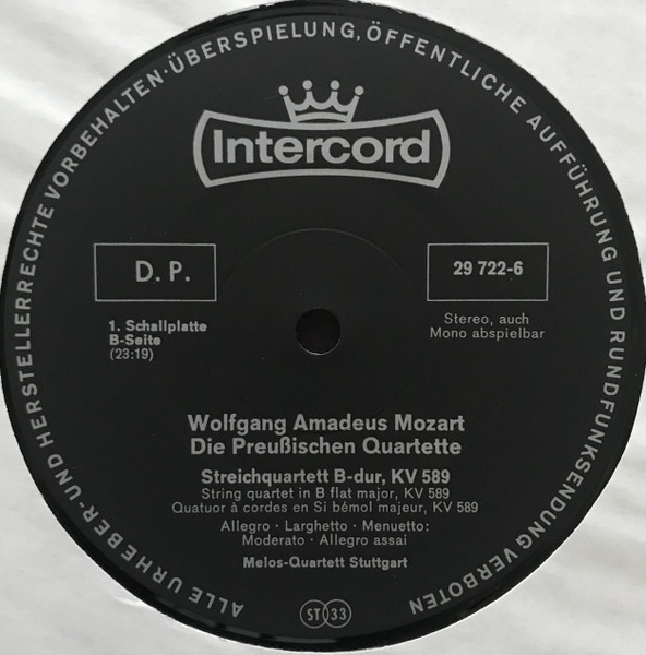 Cover zu Wolfgang Amadeus Mozart, Melos Quartett - Die preussischen Quartette | 1973 | Vinyl | Classical | Germany