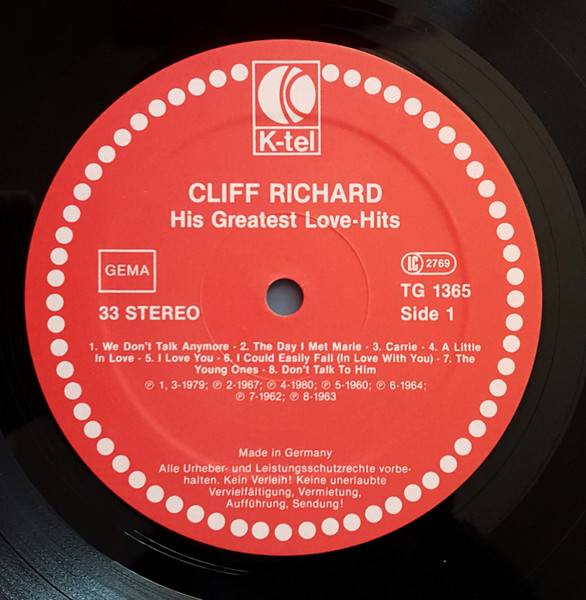 Cover zu Cliff Richard - His Greatest Love-Hits | 1982 | Vinyl | Rock | Germany