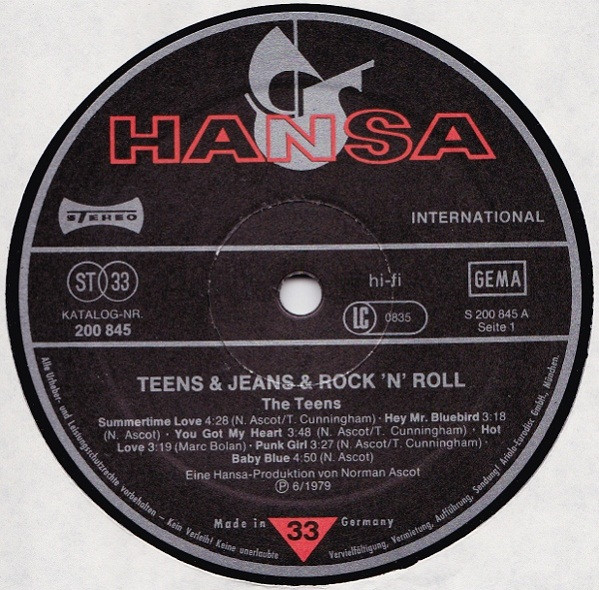 Cover zu The Teens - Teens & Jeans & Rock 'n' Roll | 1979 | Vinyl | Rock, Pop | Germany