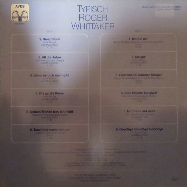 Cover zu Roger Whittaker - Typisch Roger Whittaker | 1982 | Vinyl | Pop | Germany Schallplatten Ankauf