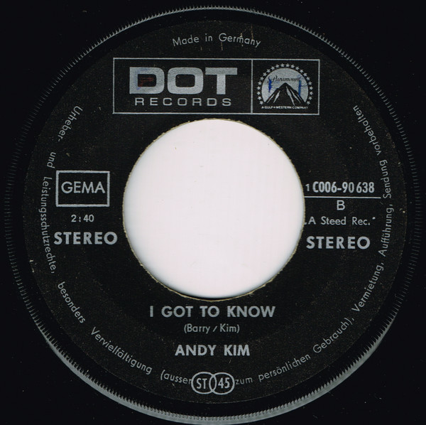 Cover zu Andy Kim - So Good Together / I Got To Know | 1969 | Vinyl | Rock, Pop | Germany