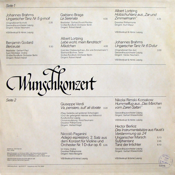 Cover zu Various - Wunschkonzert | 1977 | Vinyl | Classical | German Democratic Republic (GDR) Schallplatten Ankauf